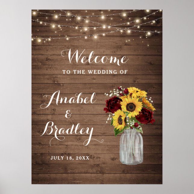 Affiche de bienvenue Rustic Wood Sunflowers Bourgo (Devant)