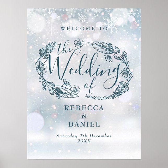 Affiche de bienvenue Rustique Floral Winter Weddin (Devant)