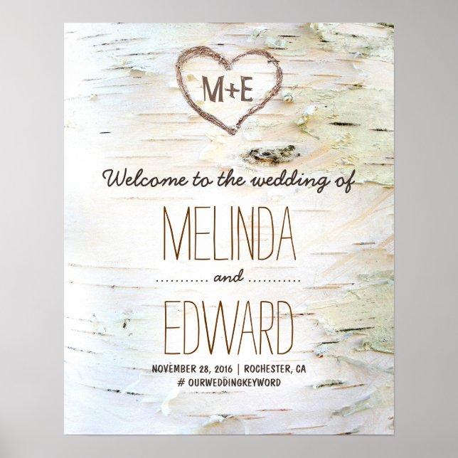 Affiche de bienvenue Rustique Mariage d'écorce de  (Devant)