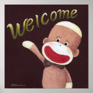 Affiche de bienvenue Singe Chaussette