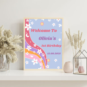 Affiche de bienvenue super Rainbow Birthday Party