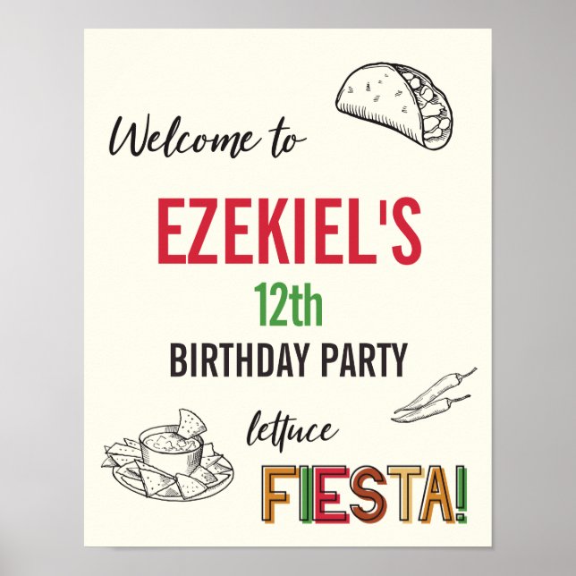 Affiche de bienvenue Taco fête d'anniversaire (Devant)