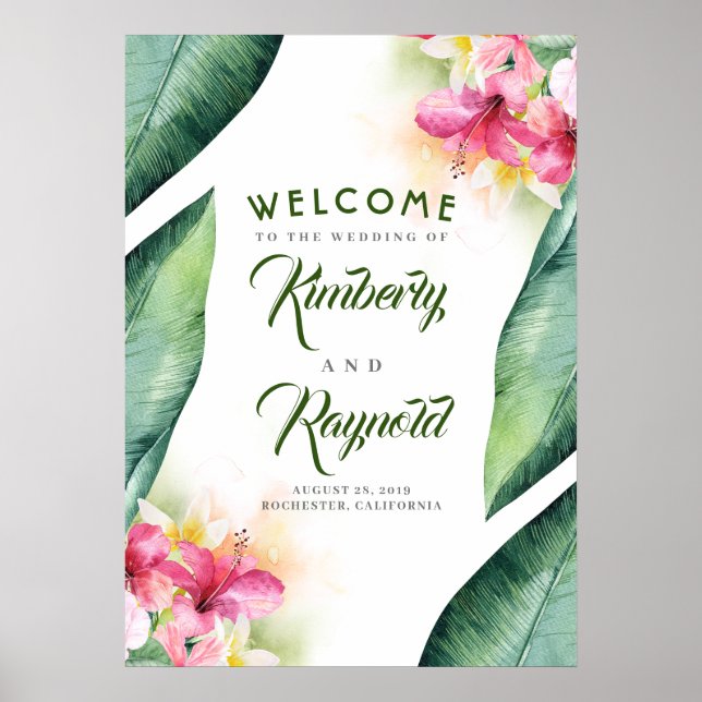 Affiche de bienvenue Tropical Beach Flowers et Pal (Devant)