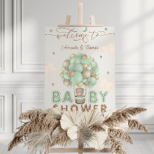 Affiche de bienvenue verte du Baby shower Ours Ted