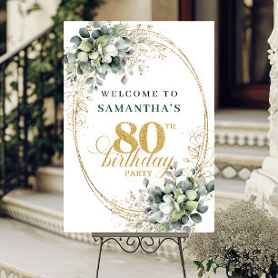 Affiche de bienvenue verte et blanche pour 80 ans 