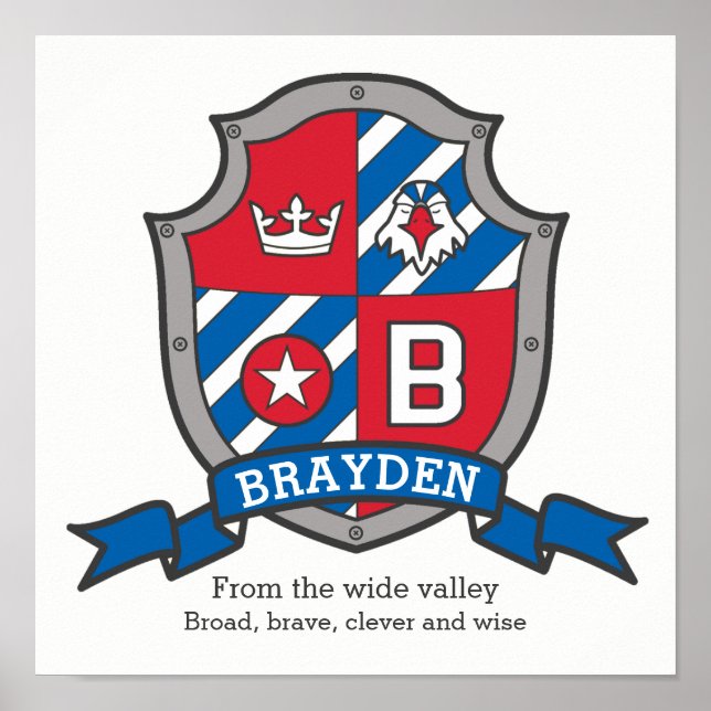Affiche de blason de nom de garçon Brayden (Devant)