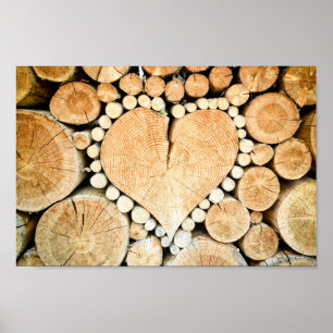 Affiche de bois de chauffage de rondin de coeur