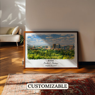 Affiche de Boise Idaho, Aquarelle, Sur mesure