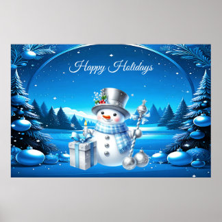 Affiche de bonhomme de neige joyeux dans une forêt