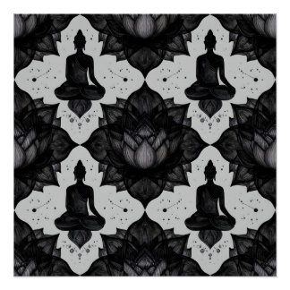 Affiche de Bouddha méditant motif zen Lotus noir