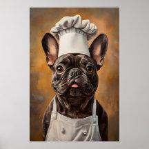 Affiche de bouledogue français en chapeau de chef,