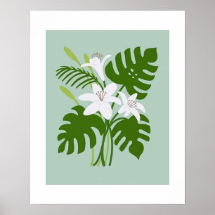 Affiche de bouquet de lys Monstera tropical