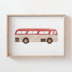 Affiche de bus vintage à l'aquarelle rouge