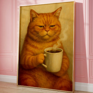 Affiche de café de chat grincheux drôle Art huile