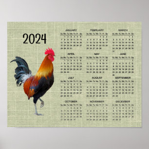 Affiche de calendrier 2024 Coq Coloré se pavanant