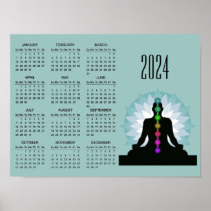 Affiche de calendrier 2024 de conception de yoga d