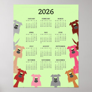 Affiche de calendrier 2026 de design de chiens col