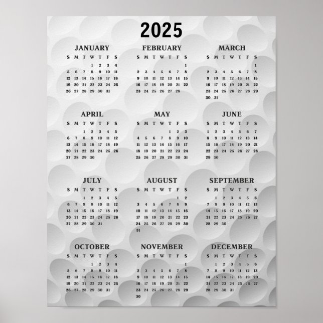 Affiche de calendrier de conception de golf 2025 (Devant)