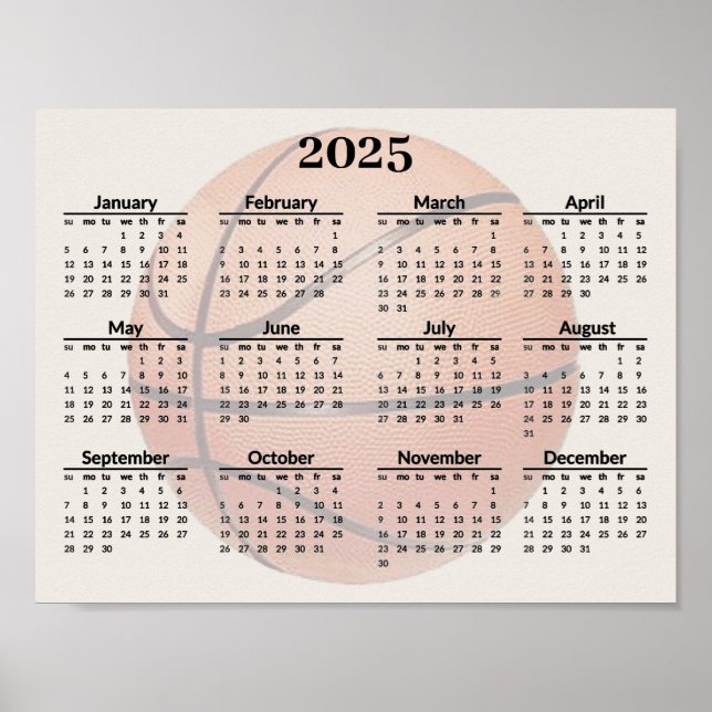 Affiche de calendrier de design de basketball 2025 (Devant)