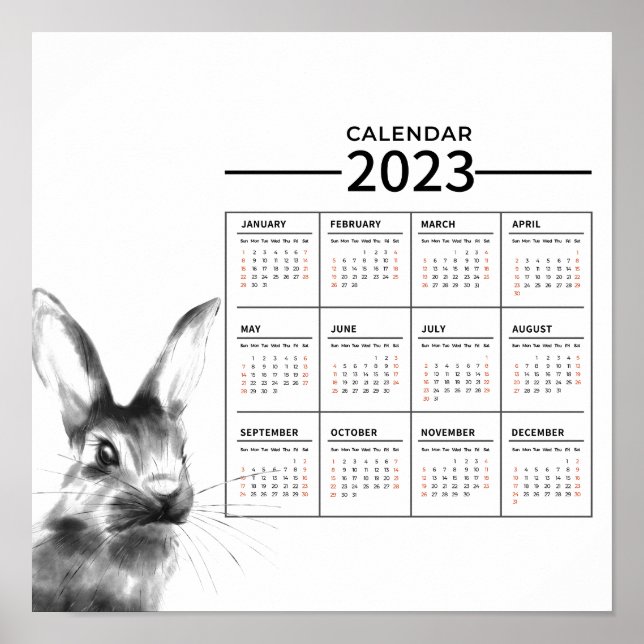 Affiche de calendrier de l'année du lapin à l'aqua (Devant)