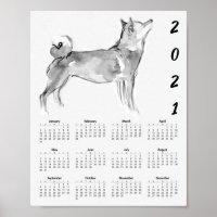 Affiche de calendrier de peinture originale Shiba 