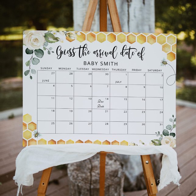 Affiche de calendrier devinez la date prévue abeil (Créateur téléchargé)