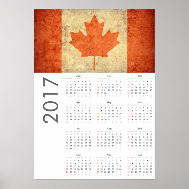 Affiche de calendrier grunge drapeau Canada 2017 (Devant)