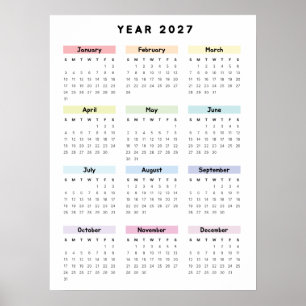 Affiche de calendrier minimaliste arc-en-ciel 2027