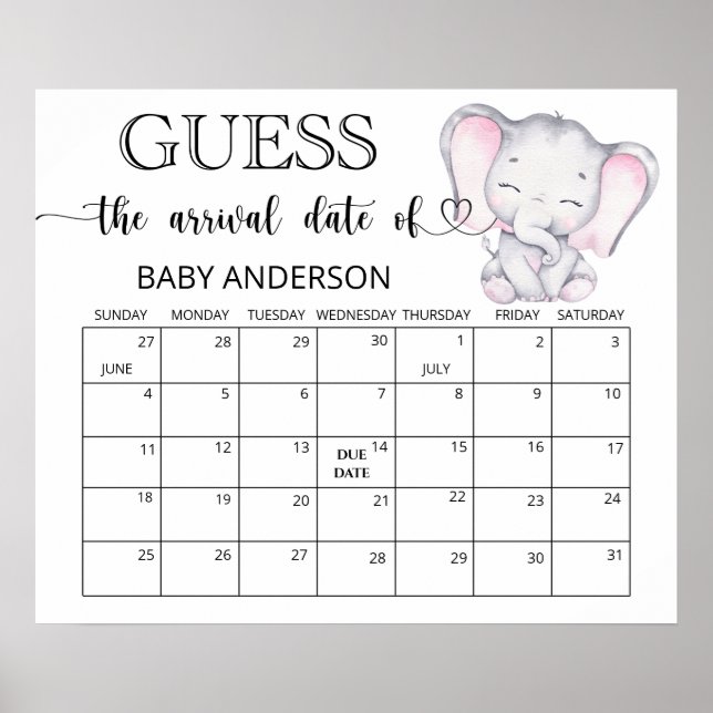 Affiche de calendrier pour deviner la date d'accou (Devant)