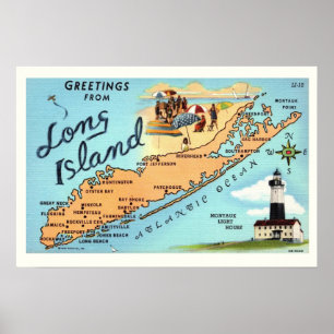 Affiche de carte ancienne de Long Island