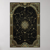 Affiche de carte céleste des étoiles Art Déco | Ve