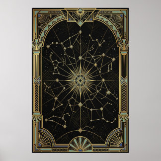 Affiche de carte céleste des étoiles Art Déco | Ve