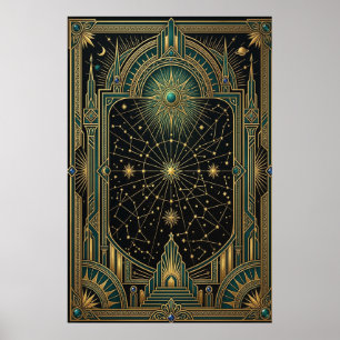 Affiche de carte céleste des étoiles Art Déco   Ve