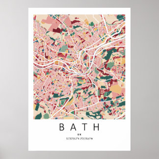 Affiche de carte de Bath Angleterre | Art mural de