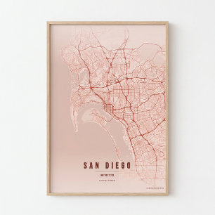Affiche de carte de corail de San Diego, cadeau de