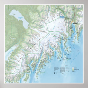 Affiche de carte de fjords de Kenai