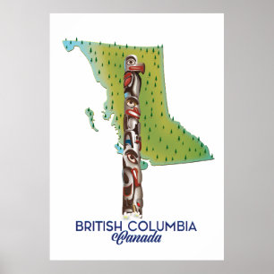 Affiche de carte de la Colombie-Britannique Canada