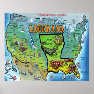 Affiche de carte de la Louisiane Etats-Unis