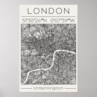 Affiche de carte de la ville de Londres au charbon
