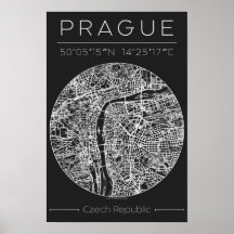 Affiche de carte de la ville de Prague au charbon