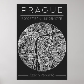 Affiche de carte de la ville de Prague au charbon