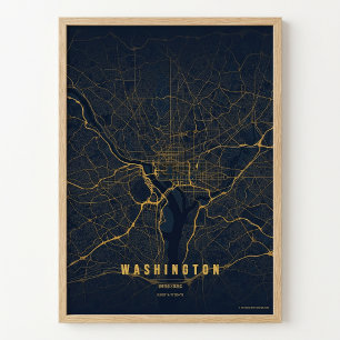 Affiche de carte de Washington D.C. en or, cadeau 