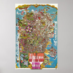 Affiche de carte détaillée vintage de San Francisc