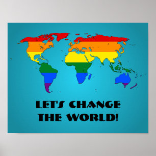 Affiche de carte du monde de fierté d'arc-en-ciel