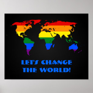 Affiche de carte du monde de la fierté arc-en-ciel