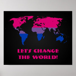 Affiche de carte du monde de la fierté bisexuelle