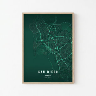 Affiche de carte émeraude de San Diego, cadeau de