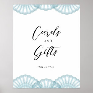 Affiche de carte et de cadeaux coquille bleue élég