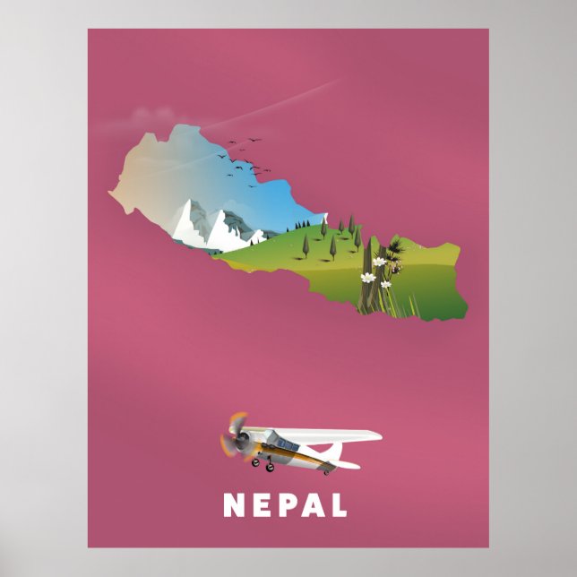 Affiche de carte illustrée du Népal (Devant)