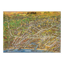 Affiche de carte picturale vintage de Los Angeles